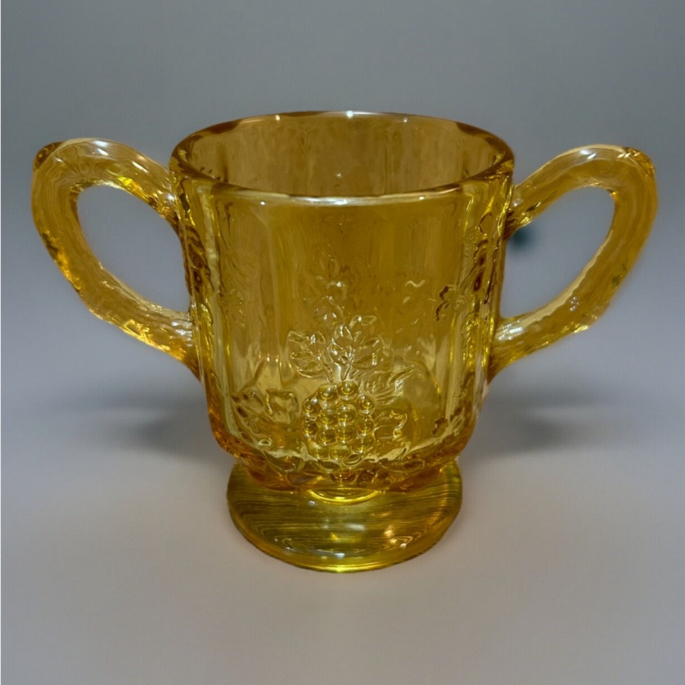 Amber Paneled Grape Design L. G. Wright Glass Sugar Bowl Vintage Tableware